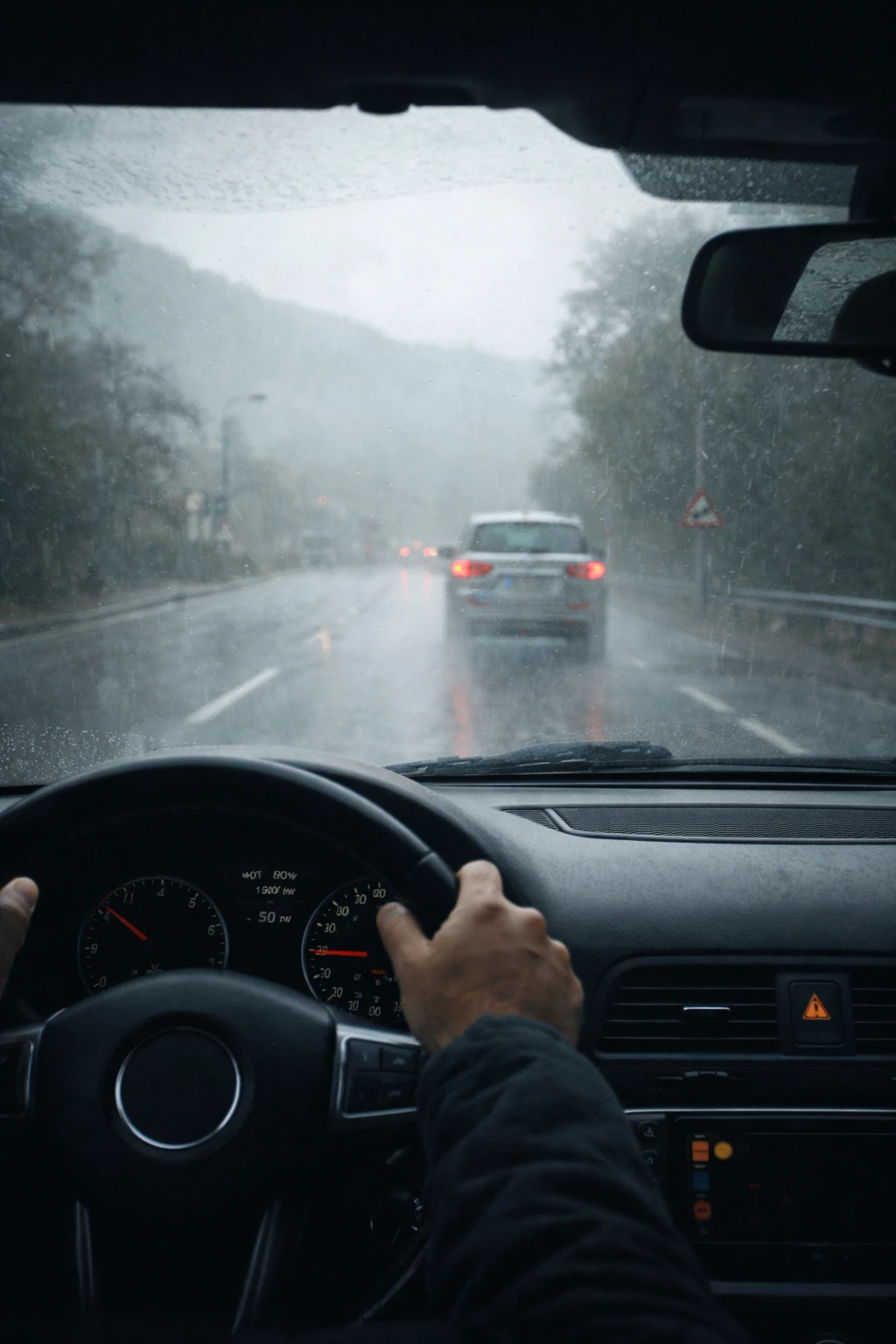 Conduite en hiver au Maroc sur route mouillée avec visibilité réduite